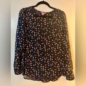 Candie’s Floral Print Navy Blue Chiffon Top/Blouse - Excellent Condition (M)